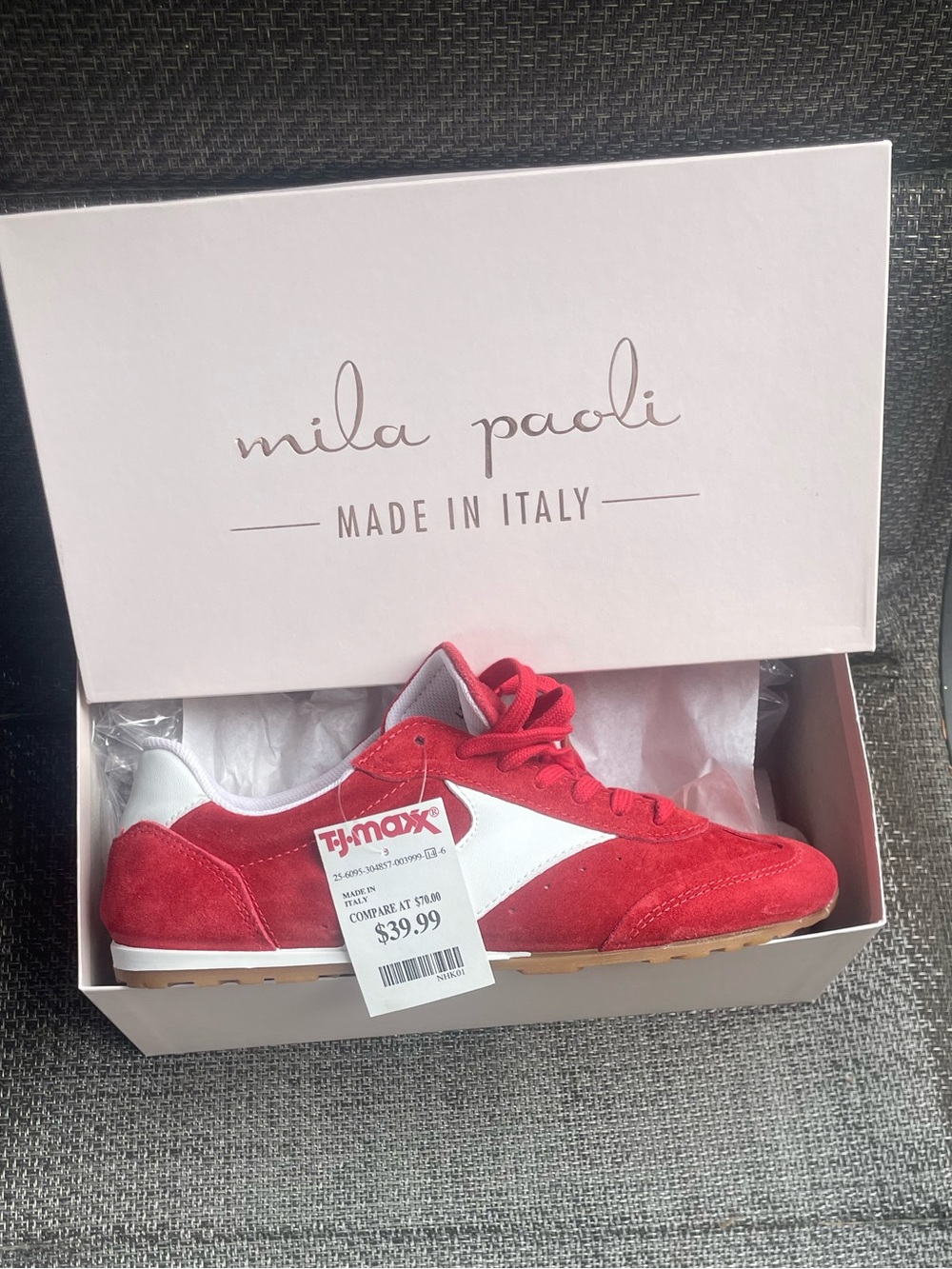 Mila Paoli Red Suede Sneakers with White Accent